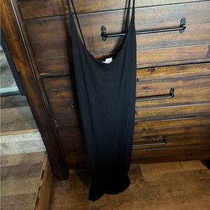 Chic Black Ribbed Bodycon Midi Dress, Size L